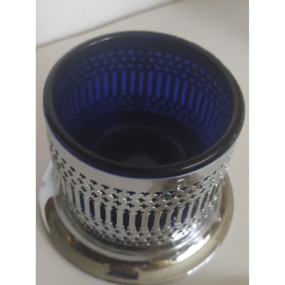 England Chrome Covered Jam/Honey - Condiment Server w Cobalt Blue Insert - Picture 3 of 12